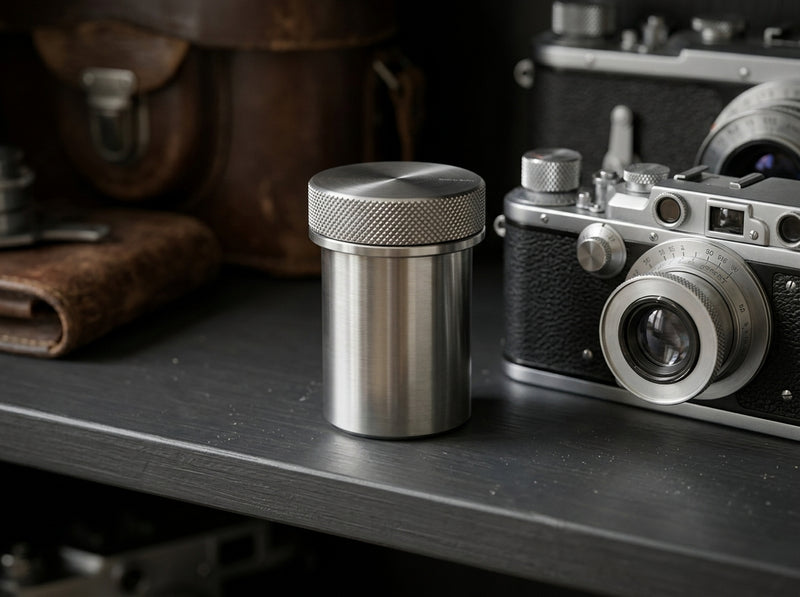 CANISTER 135 beside a metal film camera